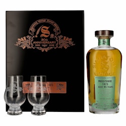 Signatory Vintage MOSSTOWIE 45 Years Old 30th ANNIVERSARY 1973 51,6% Vol. 0,7l in Holzkiste with 2 glasses