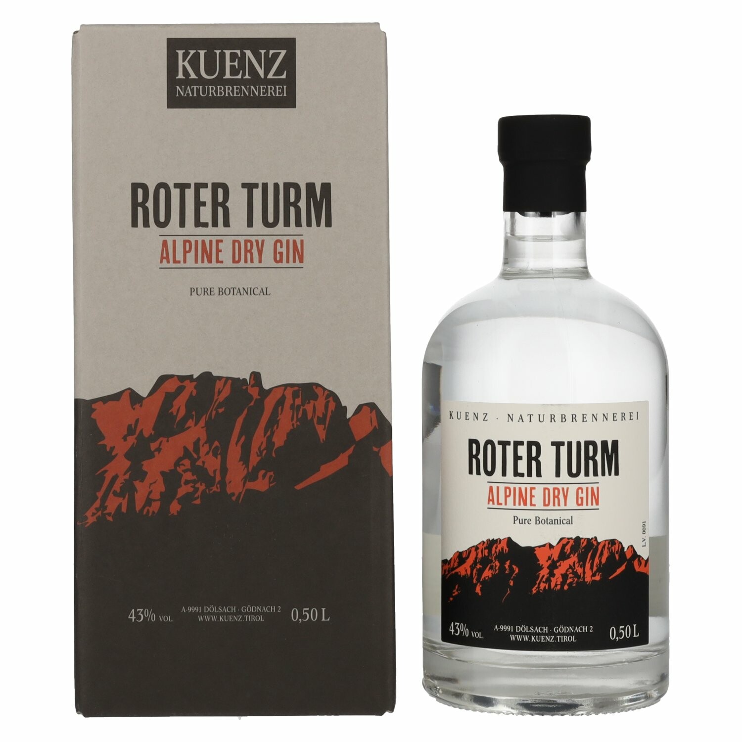 Roter Turm Alpine Dry Gin Pure Botanical 43% Vol. 0,5l in Giftbox