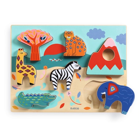 Djeco- Relief Puzzle - Savana Story, 6 pcs/ trälek