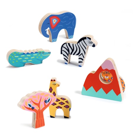 Djeco- Relief Puzzle - Savana Story, 6 pcs/ trälek