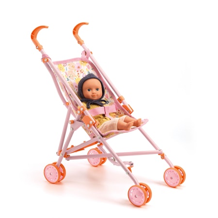 Djeco- Pomea Doll Stroller Flowers - 54 cm/ docktillbehör