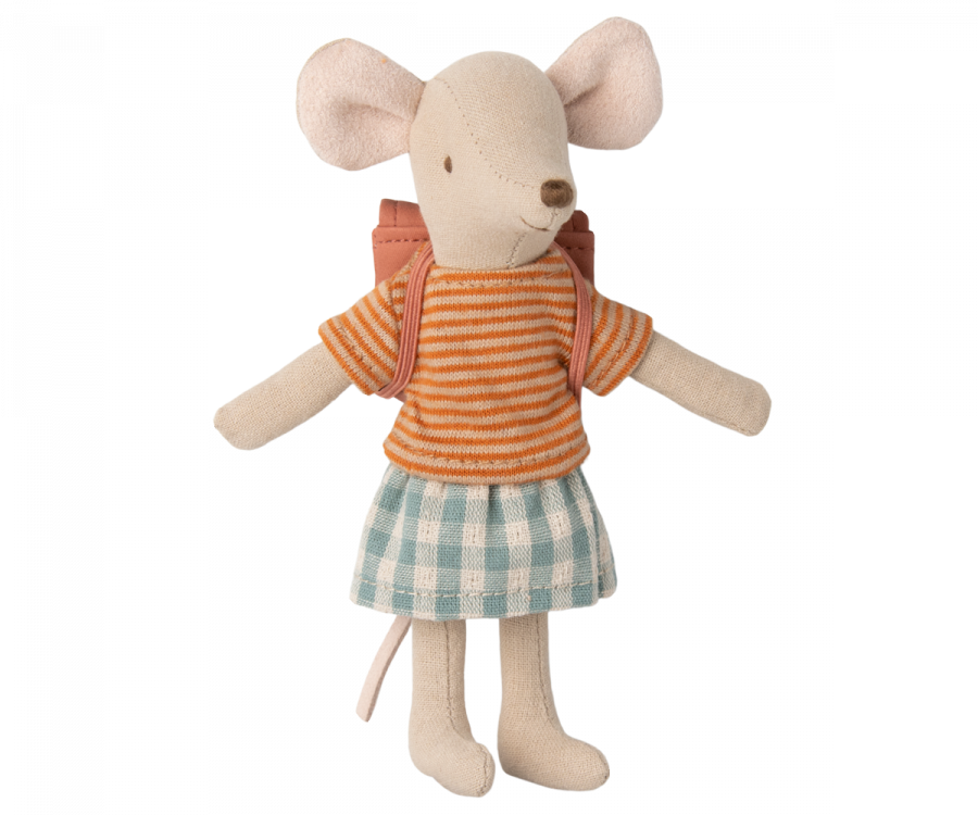 Maileg-Tricycle mouse, Big sister with bag - Old rose/ möss