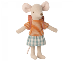 Maileg-Tricycle mouse, Big sister with bag - Old rose/ möss