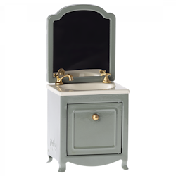 Maileg- Sink dresser w. mirror, Mouse - Dark mint/ tillbehör