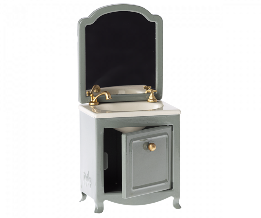 Maileg- Sink dresser w. mirror, Mouse - Dark mint/ tillbehör
