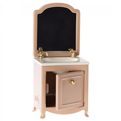 Maileg- Sink dresser w. mirror, Mouse - Dark powder/ tillbehör