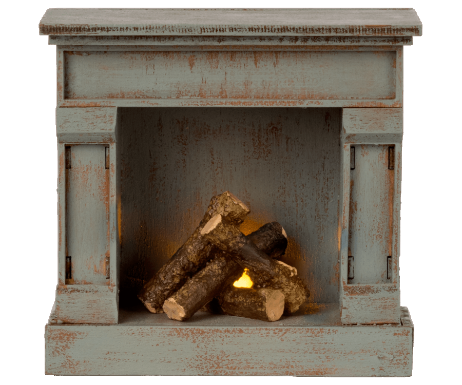Maileg- Miniature fireplace - Vintage Blue/ tillbehör