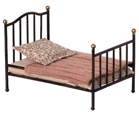 Maileg- Vintage bed, Mouse - Anthracite/ tillbehör