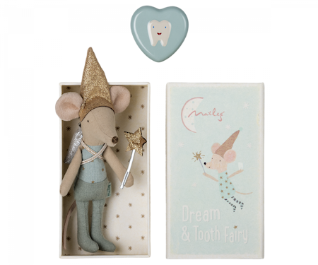 Maileg- Tooth fairy mouse in matchbox - Blue/möss