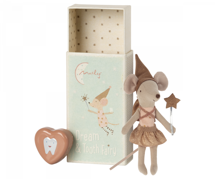 Maileg- Tooth fairy mouse in matchbox - Rose/ möss
