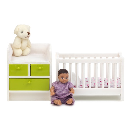 LUNDBY- Spjälsäng+Skötbord/dockmöbler