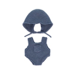 Miniland dockkläder 21cm- Stickad byxdress med mössa