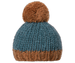 Maileg- Best friends, Knitted hat-Petrol/brown/gosedjur