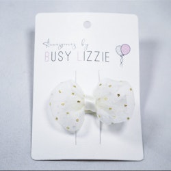 Busy Lizzie Hårclip Organza Dots rosett- Cream