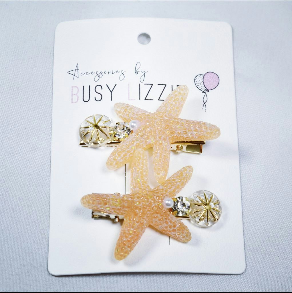 Busy Lizzie Hårclip SEA STARS - CORAL