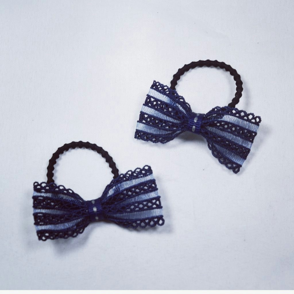 Busy Lizzie Hårsnodd mini ELASTICS – BOW - LACE - NAVY