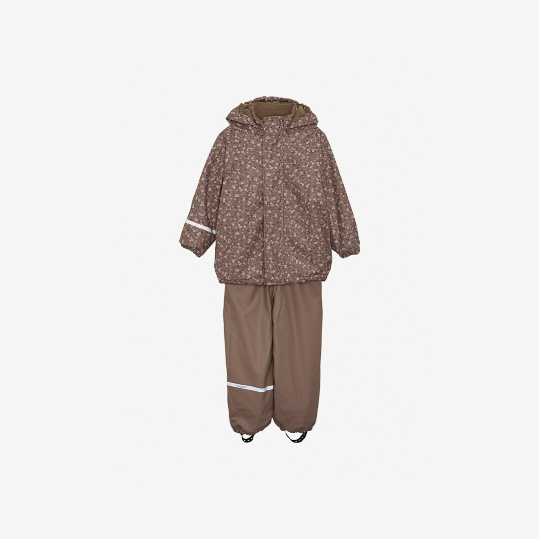 CeLaVi - Rainwear Set -AOP, W.Fleece/ Regnset med fleecefoder- Coffee Quartz