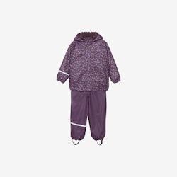 CeLaVi - Rainwear Set -AOP, W.Fleece/ Regnset med fleecefoder- Plum Perfect