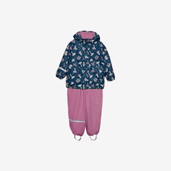 CeLaVi - Rainwear Set -AOP, W.Fleece/ Regnset med fleecefoder- Reflecting Pond