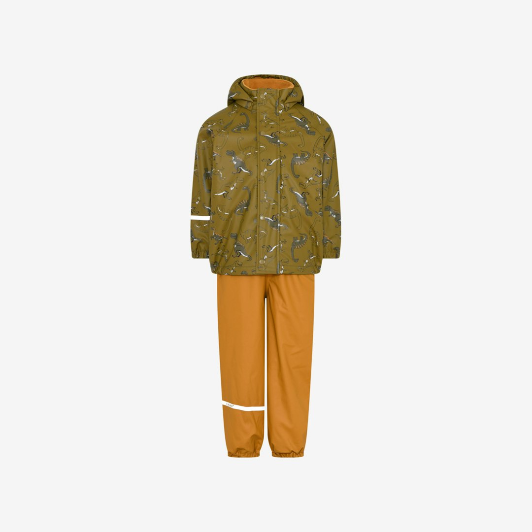 CeLaVi - Rainwear Set -AOP, W.Fleece/ Regnset med fleecefoder- Buckthorn Brown