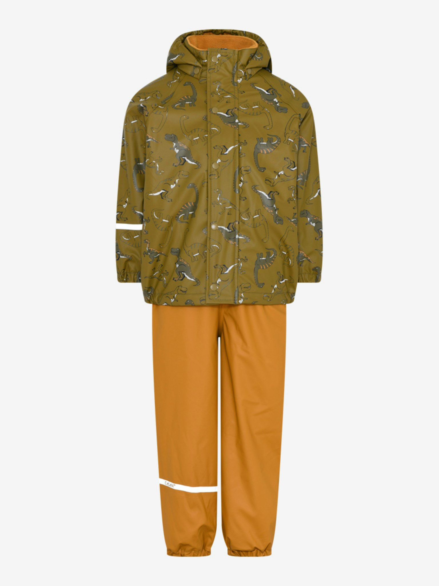 CeLaVi - Rainwear Set -AOP, W.Fleece/ Regnset med fleecefoder- Buckthorn Brown