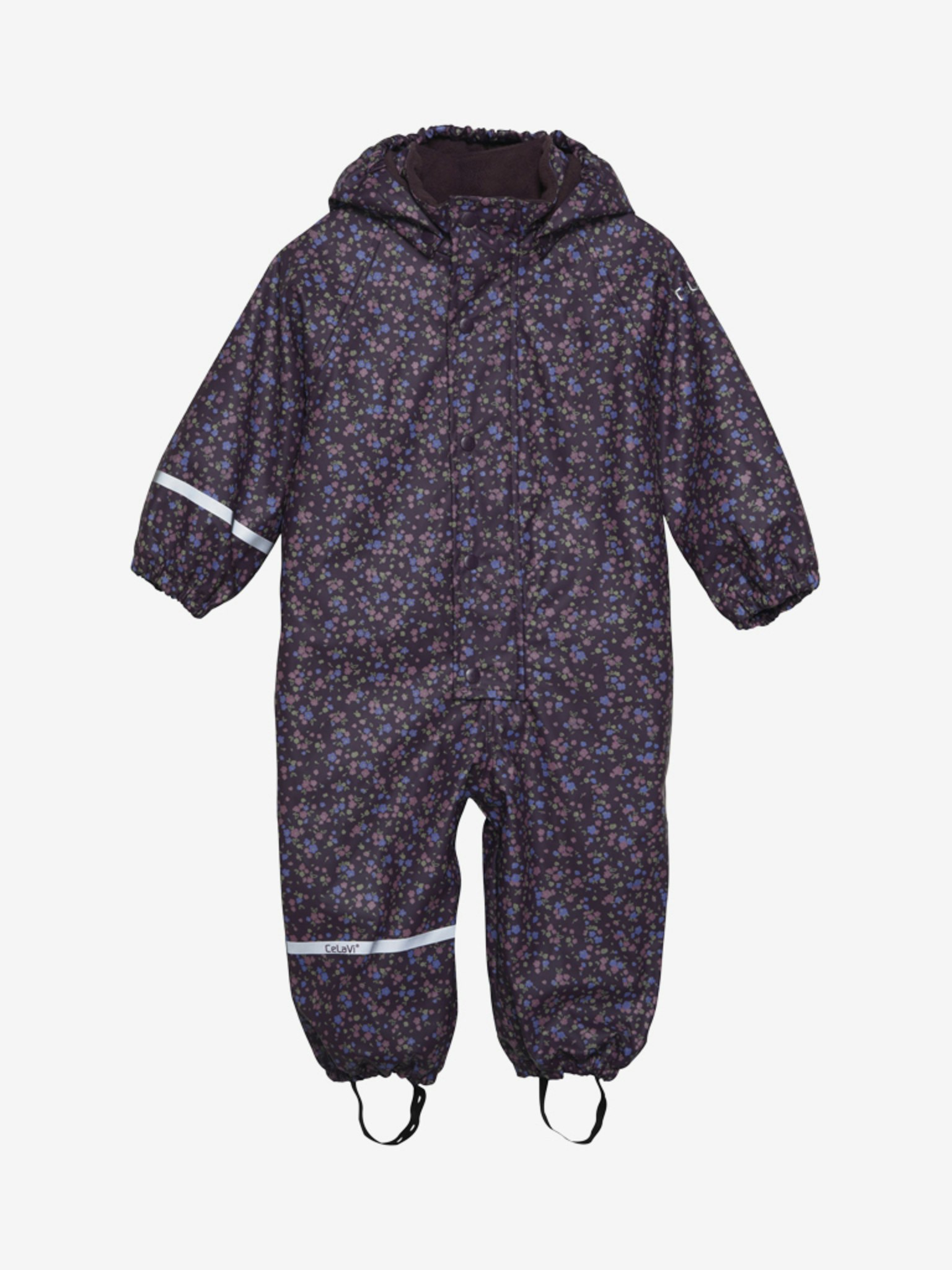 CeLaVi - Rainwear Suit -AOP, W.Fleece/ Regnoverall med fleecefoder- Plum Perfect