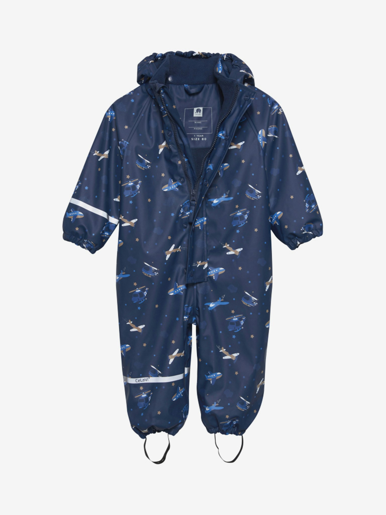 CeLaVi - Rainwear Suit -AOP, W.Fleece/ Regnoverall med fleecefoder- Pageant Blue