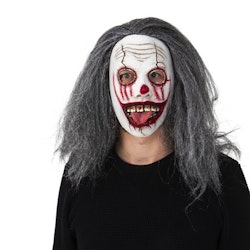 Maskeradkläder LATEX MASK CLOWN W. LONG HAIR