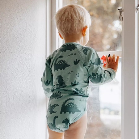 Geggamoja- Body långärmad Bambu Dino Grön
