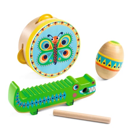 Djeco- Set of Percussions: Tambourine, Maracas, Guiro