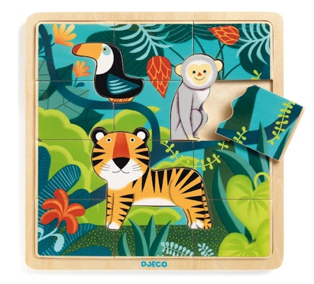 Djeco- Wooden puzzle, Jungle, 15 pcs