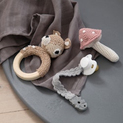 Sebra- Crochet rattle, Dixi on ring, Forest, light brown/skallra