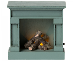 Maileg- Miniature fireplace - Vintage Blue/ tillbehör