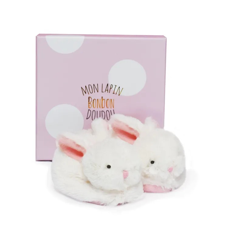 Doudou Et Compagnie- LAPIN BONBON Booties with Rattle, Pink - 0/6 months