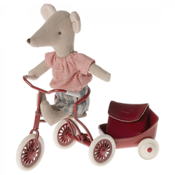 Maileg- Tricycle mouse, big sisterstorasyster mus med söt ryggsäck - red/ möss ss24
