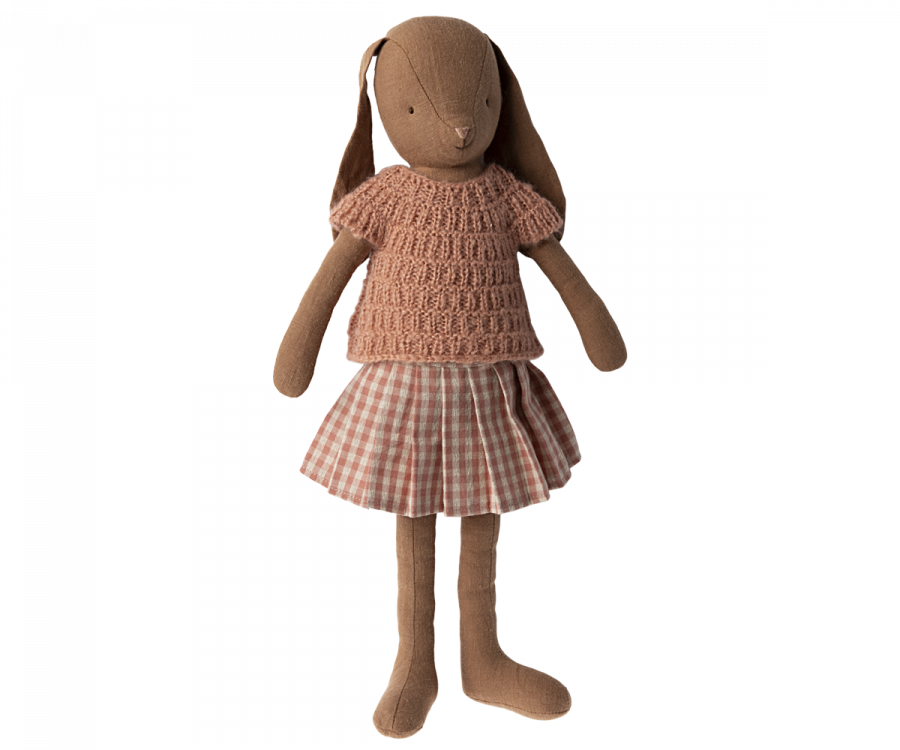Maileg- Rabbit/ kanin size 3, Chocolate brown, - stickad tröja och fin kjol SS24