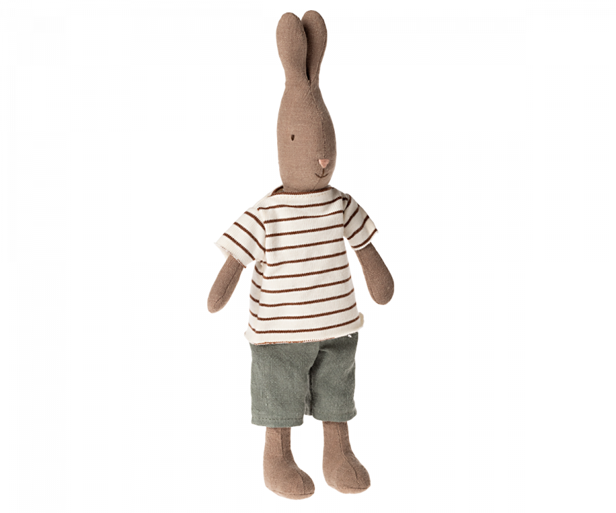 Maileg- Rabbit/ kanin size 2, Brown, - randig stickad tröja och byxa SS24