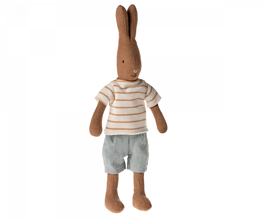 Maileg- Rabbit/ kanin size 1, Chocolate brown, - stickad tröja och byxa SS24