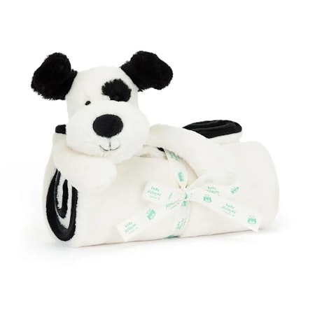 Jellycat- Bashful Black & Cream Puppy Blankie/ babyfilt.