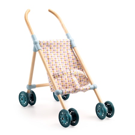Djeco- Pomea Wooden Doll Stroller Little Cubes - 44 cm dockvagn/ docktillbehör