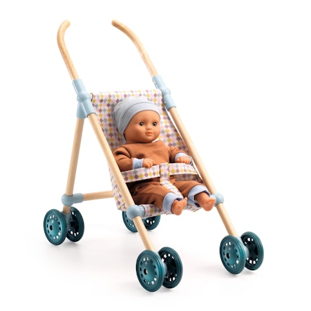 Djeco- Pomea Wooden Doll Stroller Little Cubes - 44 cm dockvagn/ docktillbehör