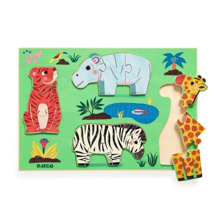 Djeco- Wooden Puzzle, Coucou Tigre - FSC 100%, 12 pcs