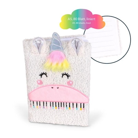 Trendhaus- DREAMLAND Plush Notebook A5, 80 linjerade ark unicorn