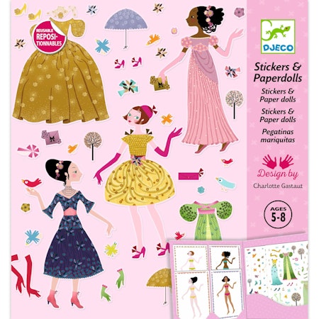 Djeco- Dresses through the seasons- självhäftande klistermärken att använda om och om igen / klisterbok. Pyssla.