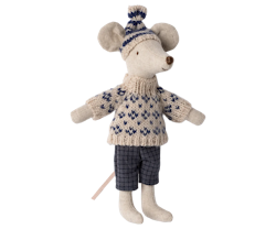 Maileg- Winter mouse with ski set, Dad - Blue/ Vintermus med skidset