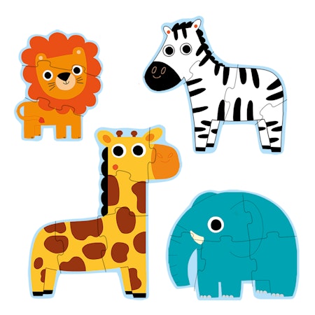 Djeco- Primo puzzles, In the jungle - 3 pcs, 4 pcs, 5 pcs, 6 pcs