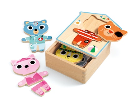 Djeco- Wooden puzzle, Dressup-Mix, 18 pcs