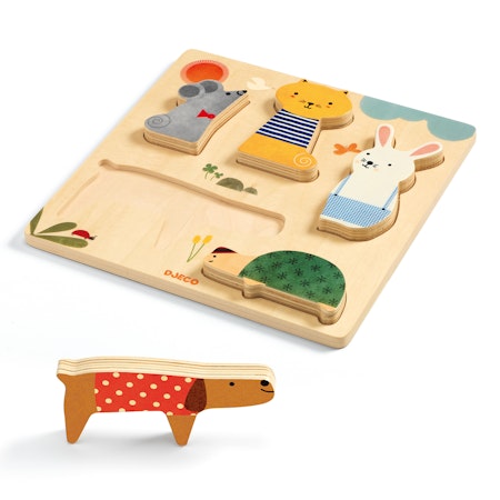 Djeco- Reliefpuzzle, Woodypets, 5 pcs