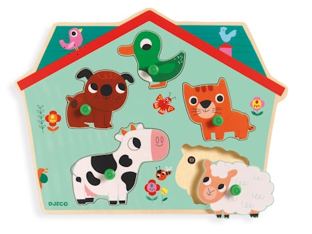 Djeco- Sound Puzzle - Ouaf Woof, 5 pcs