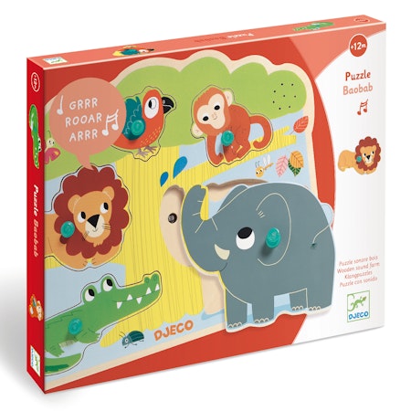 Djeco- Sound Puzzle - Baobab, 5 pcs